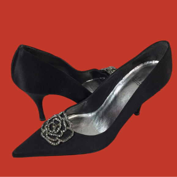 Stuart Weitzman Shoes - Stuart Weitzman| Satin crystal point toe heels 7M